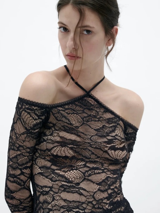 Zara Tops - ZARA LACE BODYSUIT BLACK